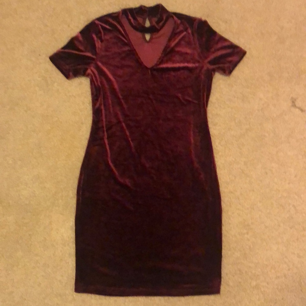 Burgundy Bodycon dress velvet material.